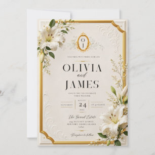Convite de Casamento Luxuoso Lírio Branco Dourado