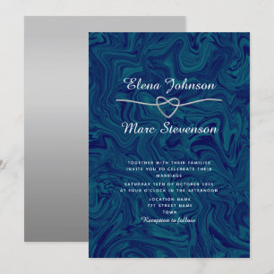 Convite de Casamento Luxuoso Mármore Prata Azul
