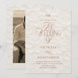 Convite de Casamento Luxuoso Monograma Marfim Terr
