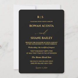 Convite de Casamento Luxuoso Preto e Dourado com M