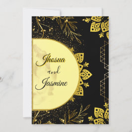 Convite de Casamento Luxuoso Preto e Dourado com M