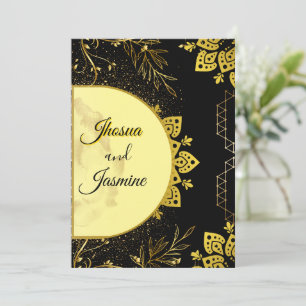 Convite de Casamento Luxuoso Preto e Dourado com M
