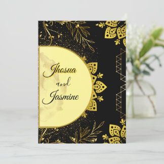 Convite de Casamento Luxuoso Preto e Dourado com M