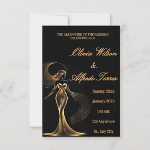 Convite de Casamento Luxuoso Preto e Dourado Elega