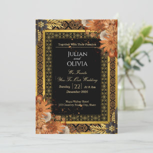 Convite de Casamento Luxuoso Real Preto e Dourado
