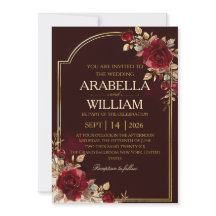 Convite de Casamento Luxuoso Rosa Vermelho Escuro