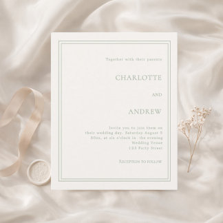 Convite de casamento luxuoso simples em verde marf