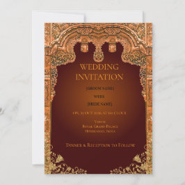 Convite de Casamento Luxuoso Vermelho e Dourado