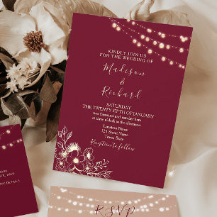 Convite de Casamento Luzes de Corda Dourado Borgon