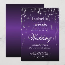 Convite de Casamento Luzes Estrela Roxa Elegante