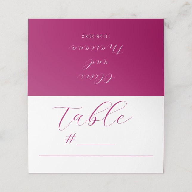 Convite de Casamento Magenta Script Caligráfico Mi (Exterior/Desdobrado)