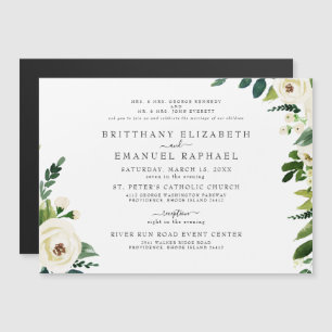 Convite de Casamento Magnético Floral Branco Simpl