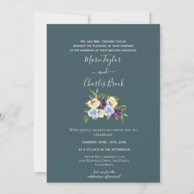 Convite de Casamento Magnólia Azul (Frente)