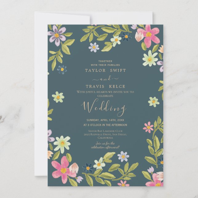 Convite de Casamento Magnólia Azul (Frente)