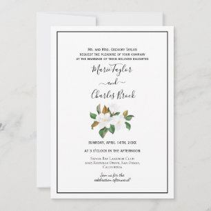 Convite de Casamento Magnólia Bege e Branco