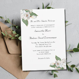 Convite de Casamento Magnólia Flores Brancas Verdu
