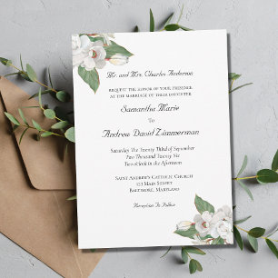 Convite de Casamento Magnólia Flores Brancas Verdu