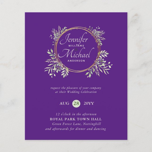 Convite de Casamento Mais Barato com Coroa de Folh (Frente)
