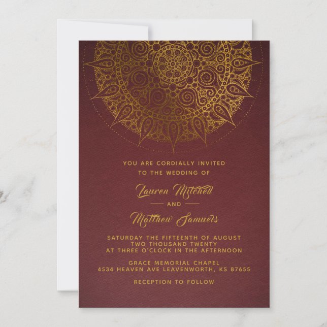 Convite de Casamento Mandala Dourada (Frente)