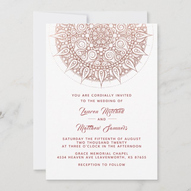 Convite de Casamento Mandala Dourado Rosa (Frente)