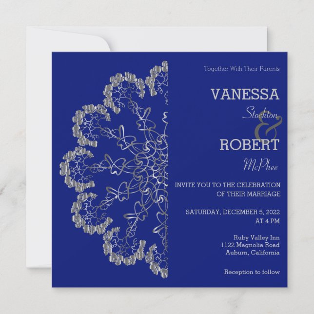 Convite de Casamento Mandala Floral Prata Elegante (Frente)