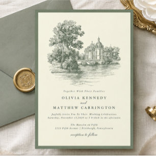 Convite de Casamento Mansão Estilo Old Money Marfi