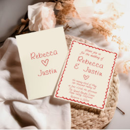 Convite de Casamento Manuscrito com Borda Vermelha