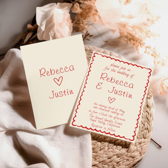 Convite de Casamento Manuscrito com Borda Vermelha (Criador carregado)