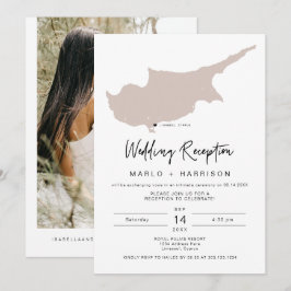 Convite de Casamento Mapa de Chipre no Tom Rosado 