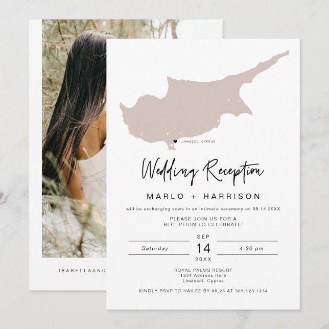 Convite de Casamento Mapa de Chipre Vermelho QUINN (Frente/Verso)