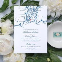Convite de Casamento Mapa de Newport Rhode Island 