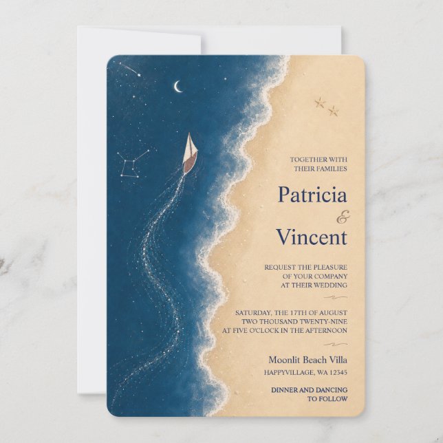 Convite de Casamento Mar-Sol Wedding Sail Away (Frente)