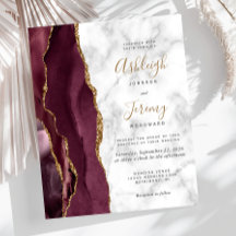 Convite de casamento Marble Agate Dourado Burgundy