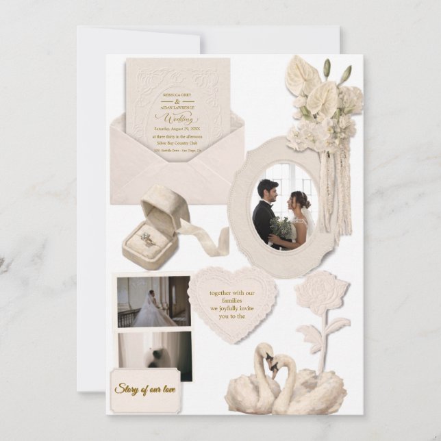 Convite de Casamento Marfim Elegante (Frente)