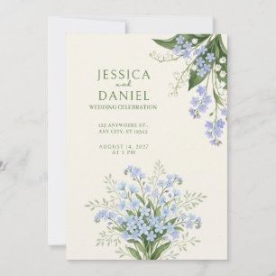 Convite de Casamento Marfim Esquecer-Me-Não Azul-V