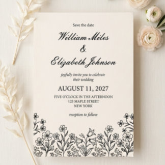 Convite de Casamento Marfim Floral Minimalista