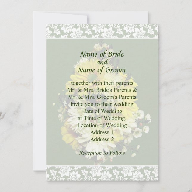 Convite de Casamento Margaridas Amarelas e Crisânt (Frente)