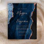 Convite de casamento Marinho Azul Rosa Dourado Aga<br><div class="desc">Este elegante convite de casamento apresenta uma imagem de fundo da marinho azul-aquarela agada,  aparada com falso rosa dourado. O texto personalizável combina a letra rosa rosa moderna,  a letra copperplate e a letra itálico. O verso apresenta um design de agate rosa e azul-marinho de coordenação.</div>