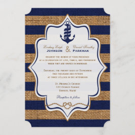 Convite de casamento Marinho Náutico, FAUX Burlap