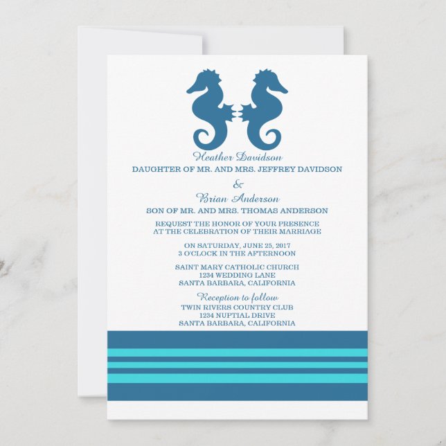 Convite de casamento Marítimo Náutico Azul Turquoi (Frente)