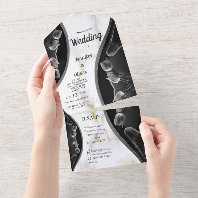 Convite de Casamento Mármore Branco & OURO Tudo em (Tearaway)