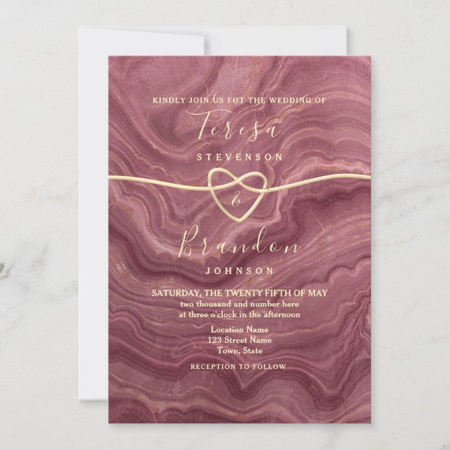 Convite de Casamento Mármore Dourado Rosa (Frente)
