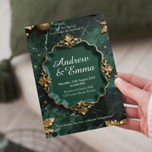 Convite de Casamento Mármore Dourado Verde