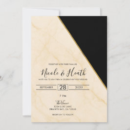 Convite de Casamento Mármore Marfim e Dourado Geom