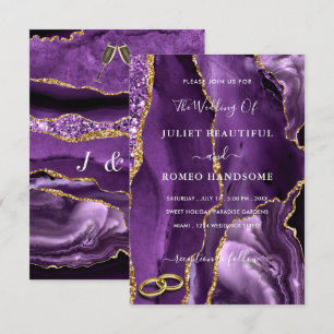 Convite de Casamento Mármore Roxo Ágata Dourado