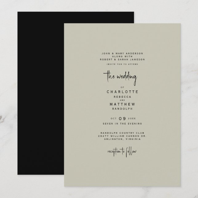 Convite de Casamento Marrom e Preto Elegante e Sim (Frente/Verso)