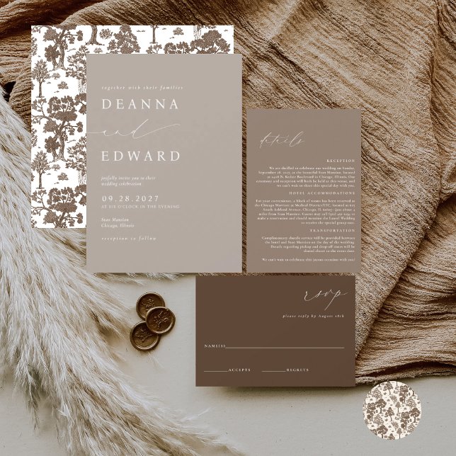 Convite de Casamento Marrom Elegante LILLIE (Criador carregado)
