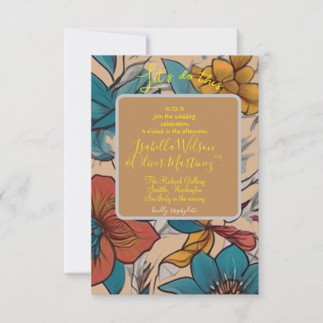 convite de casamento marrom floral (Frente)