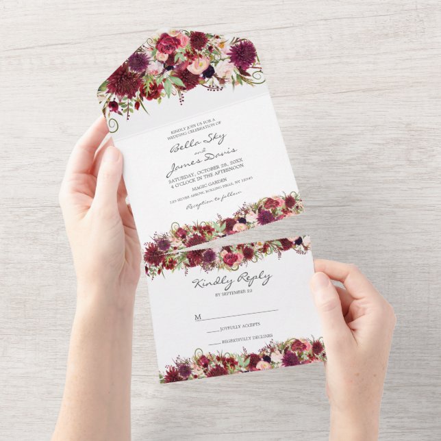 Convite de Casamento Marsala Vermelho Borgonha Tud (Tearaway)