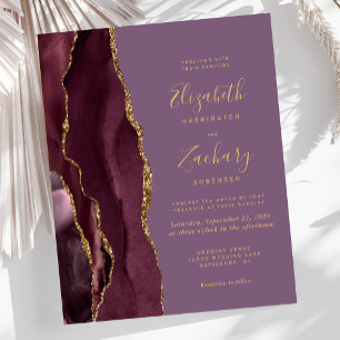 Convite de casamento Mauve Agate Dourado Burgundy